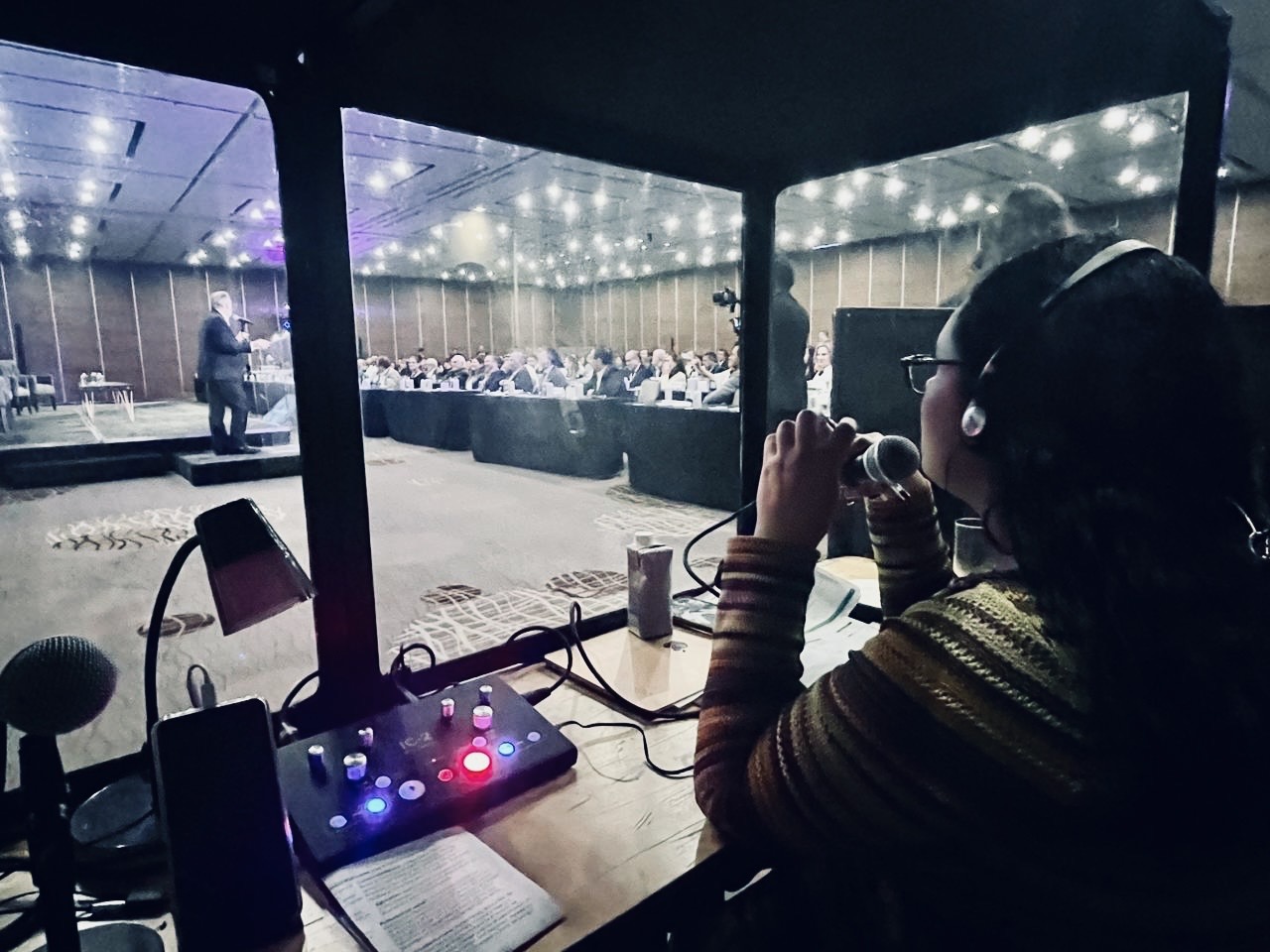 Conference booth with lighting